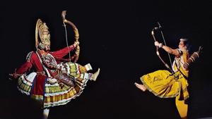 Ram and Ravana face off during the Ramlila at Shriram Bharatiya Kala Kendra.(HT photo) Ram and Ravana face off during the Ramlila at Shriram Bharatiya Kala Kendra.(HT photo)
