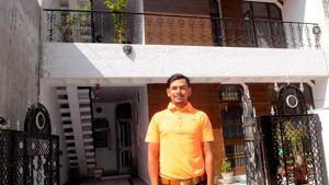 Chandigarh, India October 19, 2020: Caddy-turned professional golfer Akshay Sharma in front of his newly bought double-story house at Nayagaon on Monday, October, 19, 2020.(Photos by Keshav Singh/Hindustan Times.) Chandigarh, India October 19, 2020: Caddy-turned professional golfer Akshay Sharma in front of his newly bought double-story house at Nayagaon on Monday, October, 19, 2020.(Photos by Keshav Singh/Hindustan Times.)