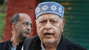 Jammu and Kashmir National Conference President Farooq Abdullah addresses a press conference .(PTI) Jammu and Kashmir National Conference President Farooq Abdullah addresses a press conference .(PTI)