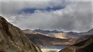 Pangong Tso lake is seen near the India China border in India's Ladakh area.(AP) Pangong Tso lake is seen near the India China border in India's Ladakh area.(AP)