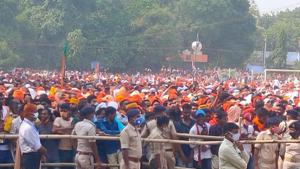 A huge crowd turned up in Ramgarh in Bihar where Uttar Pradesh Chief Minister Adityanath addressed an election rally.(HT PHOTO) A huge crowd turned up in Ramgarh in Bihar where Uttar Pradesh Chief Minister Adityanath addressed an election rally.(HT PHOTO)