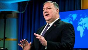 In picture - Mike Pompeo speaks during a news conference at the State Department.(REUTERS) In picture - Mike Pompeo speaks during a news conference at the State Department.(REUTERS)