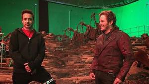 Robert Downey Jr and Chris Pratt on the set of Avengers: Endgame.