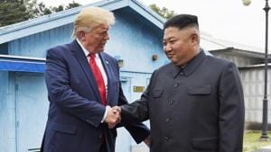 President Donald Trump with North Korean leader Kim Jong Un at the border village of Panmunjom in the Demilitarized Zone, South Korea in June 2019.(AP File Photo)