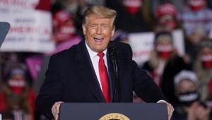 US president Donald Trump speaks during a campaign rally at Erie International Airport Tom Ridge Field in Erie, Pa, Tuesday, Oct. 20, 2020. (AP Photo/Gene J. Puskar) US president Donald Trump speaks during a campaign rally at Erie International Airport Tom Ridge Field in Erie, Pa, Tuesday, Oct. 20, 2020. (AP Photo/Gene J. Puskar)