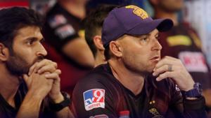 IPL 2020: KKR coach Brendon McCullum looks on.(Twitter) IPL 2020: KKR coach Brendon McCullum looks on.(Twitter)