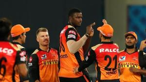 Photo of Sunrisers Hyderabd players from 40th IPL 2020 match against Rajasthan Royals(IPL/Twitter) Photo of Sunrisers Hyderabd players from 40th IPL 2020 match against Rajasthan Royals(IPL/Twitter)