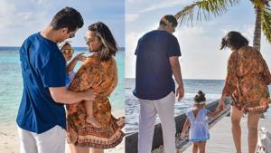 Neha Dhupia and Angad Bedi with daughter Mehr in the Maldives. Neha Dhupia and Angad Bedi with daughter Mehr in the Maldives.