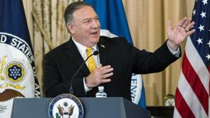 In picture - Secretary of State Mike Pompeo at a naturalization ceremony at the US State Department.(AP) In picture - Secretary of State Mike Pompeo at a naturalization ceremony at the US State Department.(AP)