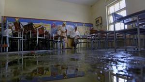 In picture - A classroom at Islamabad Model College for Girls in Islamabad is being sanitized for reopening. Representational image.(AP) In picture - A classroom at Islamabad Model College for Girls in Islamabad is being sanitized for reopening. Representational image.(AP)