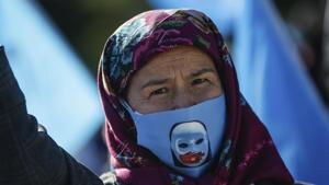 A protester from the Uighur community living in Turkey participates in a protest in Istanbul on October 1.(AP file) A protester from the Uighur community living in Turkey participates in a protest in Istanbul on October 1.(AP file)