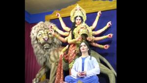 In this theme-based pandal, goddess Durga is seen crowning the health-care worker.(ANI) In this theme-based pandal, goddess Durga is seen crowning the health-care worker.(ANI)