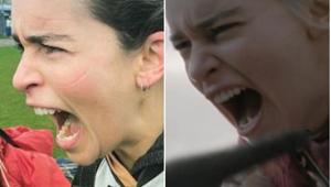 Emilia Clarke, moments after touching down. Emilia Clarke, moments after touching down.