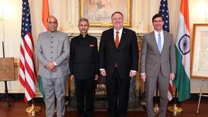 US Secretary of State Michael R Pompeo and Secretary of Defence Mark T Esper They will participate in third India-US 2+2 Ministerial Dialogue along with Defence Minister Rajnath Singh and External Affairs Minister S Jaishankar on October 27(ANI) US Secretary of State Michael R Pompeo and Secretary of Defence Mark T Esper They will participate in third India-US 2+2 Ministerial Dialogue along with Defence Minister Rajnath Singh and External Affairs Minister S Jaishankar on October 27(ANI)