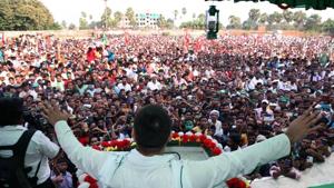 RJD leader Tejaswi Yadav addressing a crowd during an election meeting, ahead of Bihar Assembly elections, in Nalanda on Friday.(ANI) RJD leader Tejaswi Yadav addressing a crowd during an election meeting, ahead of Bihar Assembly elections, in Nalanda on Friday.(ANI)