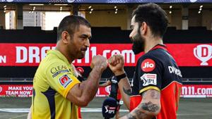 Photo of Virat Kohli, MS Dhoni from IPL 2020 match between RCB & CSK in UAE(Twitter) Photo of Virat Kohli, MS Dhoni from IPL 2020 match between RCB & CSK in UAE(Twitter)