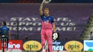 Photo of Ben Stokes celebrating his century against Mumbai Indians in 45th IPL 2020 Match in Abu Dhabi(Rajasthan Royals/Twitter) Photo of Ben Stokes celebrating his century against Mumbai Indians in 45th IPL 2020 Match in Abu Dhabi(Rajasthan Royals/Twitter)