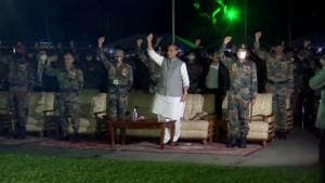 Defence minister Rajnath Singh attends a cultural event at Headquarters of 33 Corps in Sukna of Darjeeling on Saturday.(ANI Photo) Defence minister Rajnath Singh attends a cultural event at Headquarters of 33 Corps in Sukna of Darjeeling on Saturday.(ANI Photo)