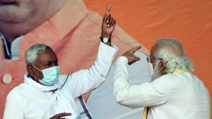 Bihar Chief Minister Nitish Kumar in a conversation with Prime Minister Narendra Modi during an election campaign. (ANI Photo)(ANI) Bihar Chief Minister Nitish Kumar in a conversation with Prime Minister Narendra Modi during an election campaign. (ANI Photo)(ANI)