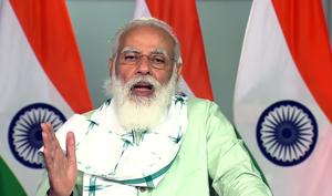 Prime Minister Narendra Modi addresses the nation during the inauguration of three key projects in Gujarat, via video link.(ANI) Prime Minister Narendra Modi addresses the nation during the inauguration of three key projects in Gujarat, via video link.(ANI)