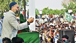 All India Majlis-e-Ittehad-ul-Muslimeen president Asaduddin Owaisi during a joint election campaign with the RLSP, ahead of the Bihar assembly polls in Bhabua on Saturday.