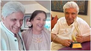 Shabana Azmi has posted a happy picture of Javed Akhtar with his award.