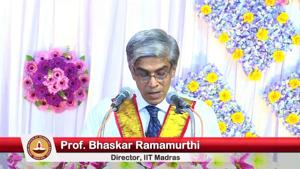 Prof Bhaskar Ramamurthi, Director, IIT Madras, addressing the students during the 57th convocation of the institute held in ‘Mixed Reality’ mode.(Handout) Prof Bhaskar Ramamurthi, Director, IIT Madras, addressing the students during the 57th convocation of the institute held in ‘Mixed Reality’ mode.(Handout)