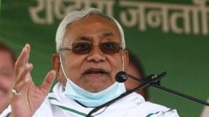 Bihar Chief Minister Nitish Kumar addressing an election meeting in Jamui, Bihar, October 15, 2020.(Santosh Kumar/ Hindustan Times)