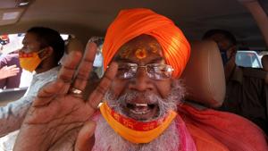 BJP MP Sakshi Maharaj in Lucknow on Wednesday. (ANI Photo)(ANI) BJP MP Sakshi Maharaj in Lucknow on Wednesday. (ANI Photo)(ANI)