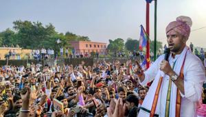 Buxar: Lok Janshakti Party (LJP) President Chirag Paswan addresses a rally ahead of Bihar assembly polls, in Buxar district, Sunday, Oct. 25, 2020. (PTI Photo) Buxar: Lok Janshakti Party (LJP) President Chirag Paswan addresses a rally ahead of Bihar assembly polls, in Buxar district, Sunday, Oct. 25, 2020. (PTI Photo)