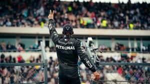 Mercedes' Lewis Hamilton celebrates after winning the race.(REUTERS) Mercedes' Lewis Hamilton celebrates after winning the race.(REUTERS)