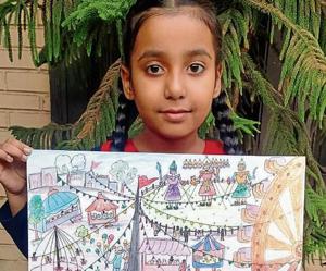 A student of BCM School, Chandigarh Road, in Ludhiana showing her artwork.(HT) A student of BCM School, Chandigarh Road, in Ludhiana showing her artwork.(HT)