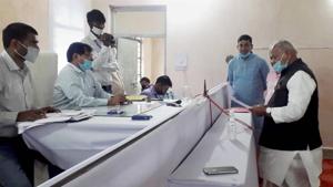 HAM(S) President Jitan Ram Manjhi files his nomination papers for the Imamganj constituency ahead of the Bihar Assembly elections, in Gaya on October 7, 2020.(PTI) HAM(S) President Jitan Ram Manjhi files his nomination papers for the Imamganj constituency ahead of the Bihar Assembly elections, in Gaya on October 7, 2020.(PTI)