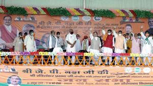 BJP National President J.P. Nadda during a public rally at Gandhi Maidan in Aurangabad on Monday.(ANI) BJP National President J.P. Nadda during a public rally at Gandhi Maidan in Aurangabad on Monday.(ANI)