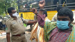 The arrested farmers from Krishanayapalem included five SCs and two OBCs and the police, ironically, booked them, along with four others, under the SC/ST (Prevention of Atrocities) Act.(HT PHOTO.) The arrested farmers from Krishanayapalem included five SCs and two OBCs and the police, ironically, booked them, along with four others, under the SC/ST (Prevention of Atrocities) Act.(HT PHOTO.)