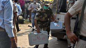 The Election Commission has notified strict guidelines for distancing, mask wearing and temperature checks, and procured thousands of personal protective equipment and Covid gear. (Photo by Parwaz Khan/Hindustan Times)