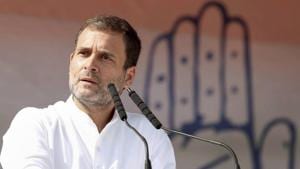 Congress leader Rahul Gandhi addressed a gathering during an election rally at West Champaran on Wednesday.(PTI) Congress leader Rahul Gandhi addressed a gathering during an election rally at West Champaran on Wednesday.(PTI)