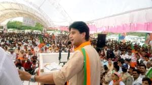 BJP Rajya Sabha MP Jyotiraditya Scindia addresses during an election campaign rally in support of party's contestant Ranveer Jatav in village Barahed, Gohad, Bhind district on Monday. (ANI Photo) BJP Rajya Sabha MP Jyotiraditya Scindia addresses during an election campaign rally in support of party's contestant Ranveer Jatav in village Barahed, Gohad, Bhind district on Monday. (ANI Photo)