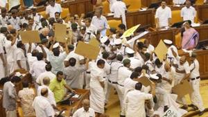The Kerala assembly witnessed violent incidents in March 2015 after opposition Left Democratic Front (LDF) legislators prevented then Finance Minister K M Mani from presenting the state budget alleging his role in a bribery case. Angry members snapped mikes, destroyed furniture and damaged lights and two legislators were later hospitalized. (Image used for representation).(PTI FILE PHOTO.) The Kerala assembly witnessed violent incidents in March 2015 after opposition Left Democratic Front (LDF) legislators prevented then Finance Minister K M Mani from presenting the state budget alleging his role in a bribery case. Angry members snapped mikes, destroyed furniture and damaged lights and two legislators were later hospitalized. (Image used for representation).(PTI FILE PHOTO.)