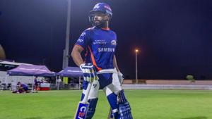 Rohit Sharma was practicing in the nets the day India’s squads for the Australia tour were announced.(Mumbai Indians/Twitter) Rohit Sharma was practicing in the nets the day India’s squads for the Australia tour were announced.(Mumbai Indians/Twitter)