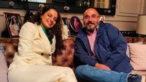 Kangana Ranaut with her Tejas director Sarvesh Mewara. Kangana Ranaut with her Tejas director Sarvesh Mewara.