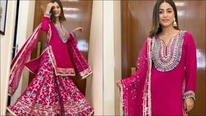 This Karwa Chauth, deck up like Hina Khan in a deep rani pink sharara set(Instagram/realhinakhan) This Karwa Chauth, deck up like Hina Khan in a deep rani pink sharara set(Instagram/realhinakhan)
