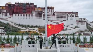 A file photo of the Chinese national flag being raised during a ceremony in Lhasa.(Reuters file)