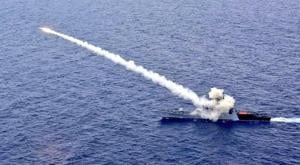 Anti-ship missile fired by Indian Navy’s Guided Missile Corvette INS Kora hits the target.(Photo: Twiter/@indiannavy) Anti-ship missile fired by Indian Navy’s Guided Missile Corvette INS Kora hits the target.(Photo: Twiter/@indiannavy)