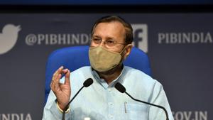 Union minister Prakash Javadekar addressing a press conference at National Media Centre in New Delhi on Thursday.(Sanjeev Verma/HT Photo) Union minister Prakash Javadekar addressing a press conference at National Media Centre in New Delhi on Thursday.(Sanjeev Verma/HT Photo)
