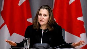 Canada's Deputy Prime Minister Chrystia Freeland attends a news conference on the coronavirus disease on March 19.(Reuters file) Canada's Deputy Prime Minister Chrystia Freeland attends a news conference on the coronavirus disease on March 19.(Reuters file)