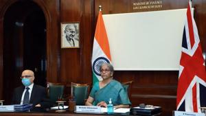 Finance Minister Nirmala Sitharaman participates in the 10th India-UK Economic and Financial Dialogue, through video conferencing, New Delhi, October 28(ANI) Finance Minister Nirmala Sitharaman participates in the 10th India-UK Economic and Financial Dialogue, through video conferencing, New Delhi, October 28(ANI)
