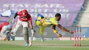 Abu Dhabi: Chennai Super Kings player Lungisani Ngidi tries to runout Kings XI Punjab batsman Chris Jordan during the Indian Premier League (IPL) T20 cricket match, at Sheikh Zayed Stadium, in Abu Dhabi, Sunday, Nov. 1, 2020. (PTI Photo/Sportzpics for BCCI)(PTI01-11-2020_000151A) (PTI) Abu Dhabi: Chennai Super Kings player Lungisani Ngidi tries to runout Kings XI Punjab batsman Chris Jordan during the Indian Premier League (IPL) T20 cricket match, at Sheikh Zayed Stadium, in Abu Dhabi, Sunday, Nov. 1, 2020. (PTI Photo/Sportzpics for BCCI)(PTI01-11-2020_000151A) (PTI)
