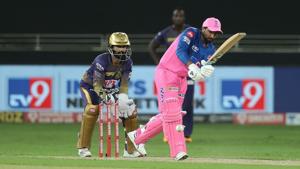 Rajasthan Royals player Rahul Tewatia plays a shot during the Indian Premier League 2020 cricket match against Kolkata Knight Riders, at Dubai International Cricket Stadium.(PTI) Rajasthan Royals player Rahul Tewatia plays a shot during the Indian Premier League 2020 cricket match against Kolkata Knight Riders, at Dubai International Cricket Stadium.(PTI)
