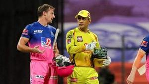 Chennai Super Kings captain MS Dhoni and Rajasthan Royals player Jos Buttler after a match during the Indian Premier League 2020, at Sheikh Zayed Stadium, in Abu Dhabi.(PTI) Chennai Super Kings captain MS Dhoni and Rajasthan Royals player Jos Buttler after a match during the Indian Premier League 2020, at Sheikh Zayed Stadium, in Abu Dhabi.(PTI)